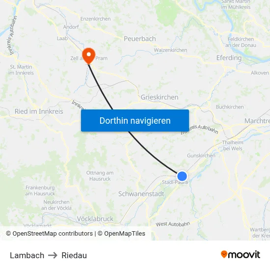 Lambach to Riedau map