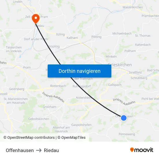 Offenhausen to Riedau map
