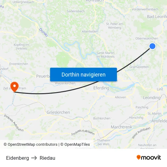 Eidenberg to Riedau map