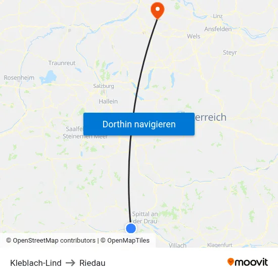 Kleblach-Lind to Riedau map