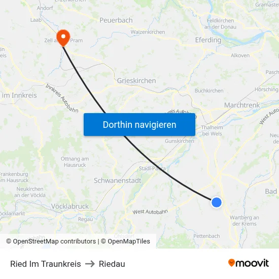 Ried Im Traunkreis to Riedau map