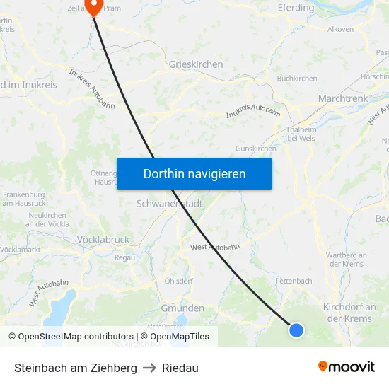 Steinbach am Ziehberg to Riedau map