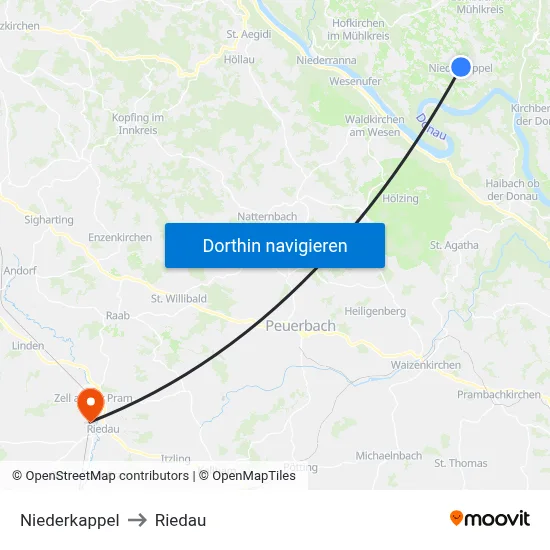 Niederkappel to Riedau map