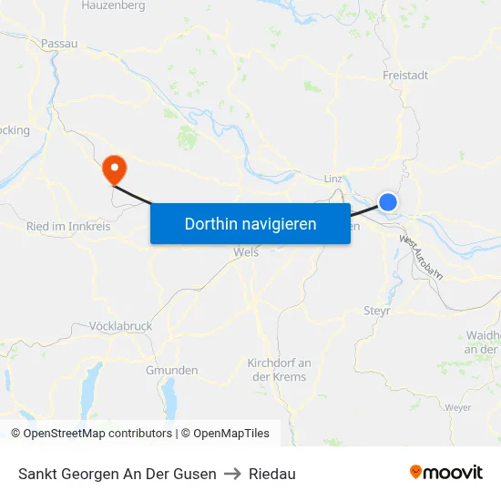 Sankt Georgen An Der Gusen to Riedau map