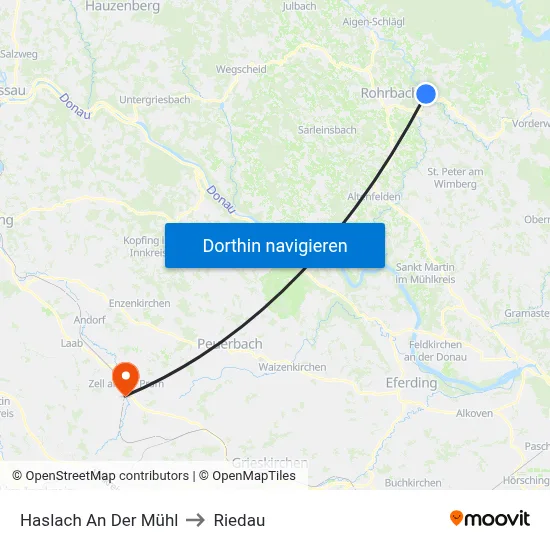 Haslach An Der Mühl to Riedau map