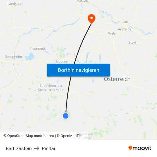 Bad Gastein to Riedau map