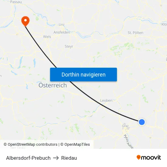 Albersdorf-Prebuch to Riedau map
