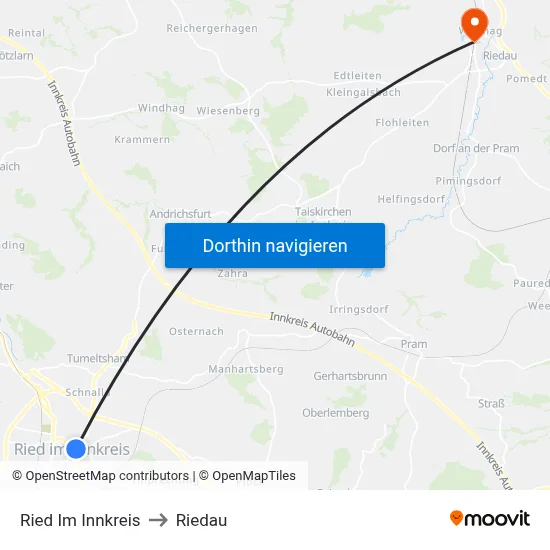 Ried Im Innkreis to Riedau map