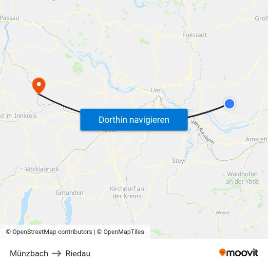 Münzbach to Riedau map