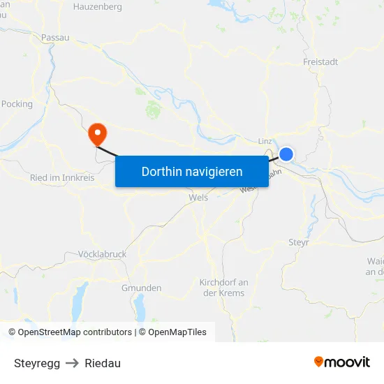Steyregg to Riedau map