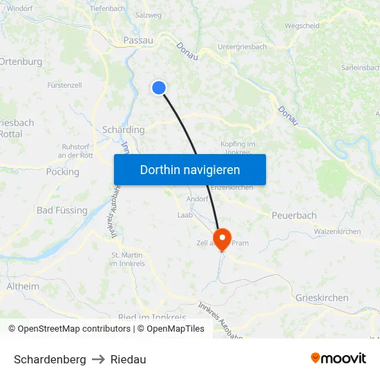 Schardenberg to Riedau map