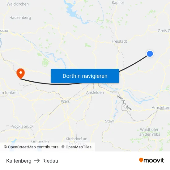 Kaltenberg to Riedau map