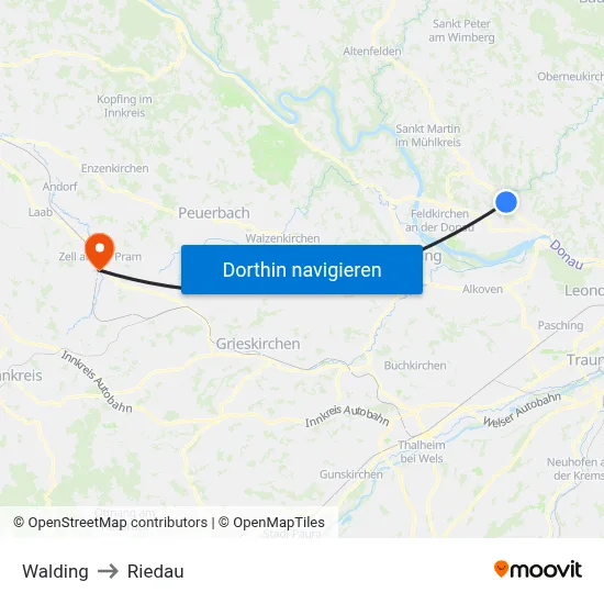 Walding to Riedau map