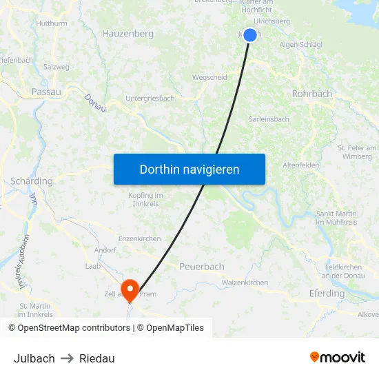 Julbach to Riedau map