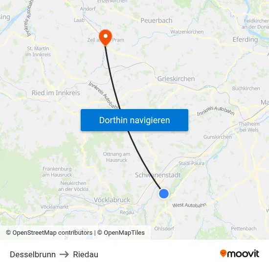 Desselbrunn to Riedau map
