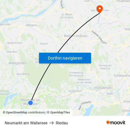 Neumarkt am Wallersee to Riedau map