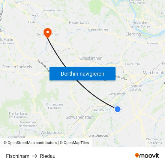 Fischlham to Riedau map
