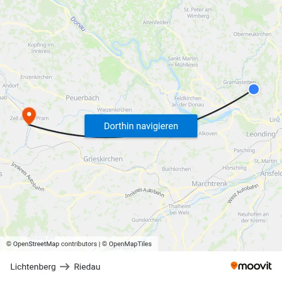 Lichtenberg to Riedau map