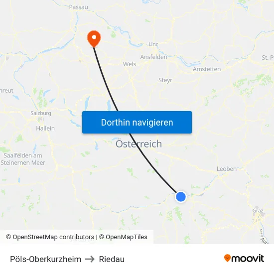 Pöls-Oberkurzheim to Riedau map