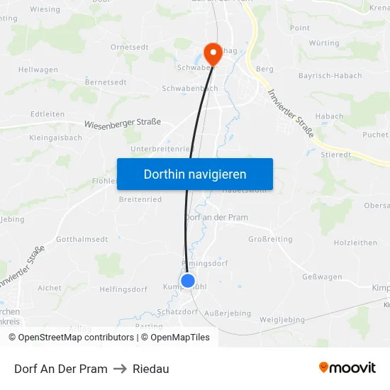 Dorf An Der Pram to Riedau map
