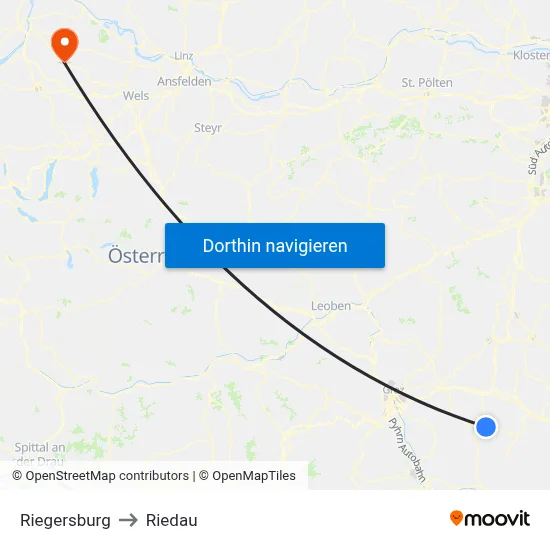Riegersburg to Riedau map