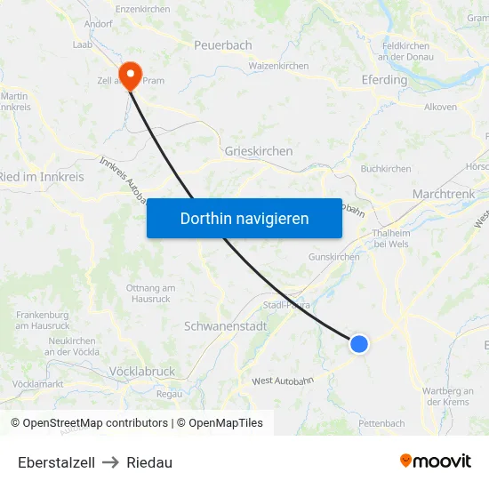 Eberstalzell to Riedau map