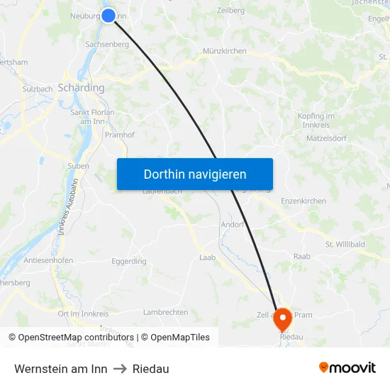 Wernstein am Inn to Riedau map