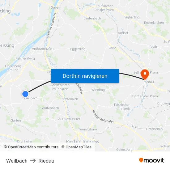 Weilbach to Riedau map