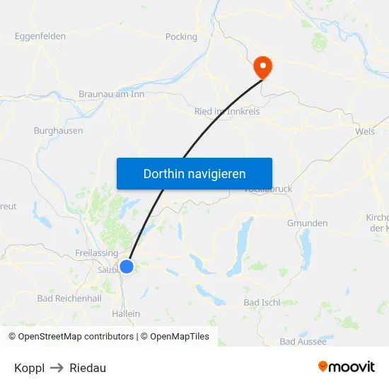Koppl to Riedau map