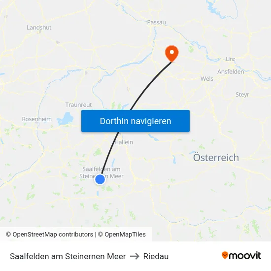 Saalfelden am Steinernen Meer to Riedau map