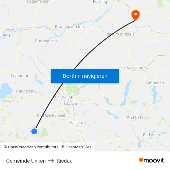 Gemeinde Unken to Riedau map