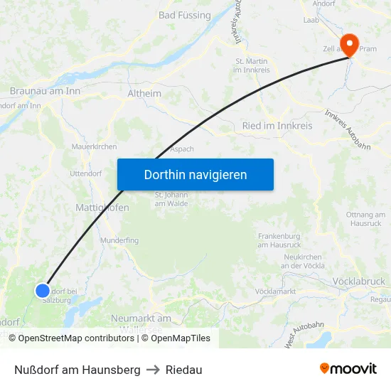 Nußdorf am Haunsberg to Riedau map