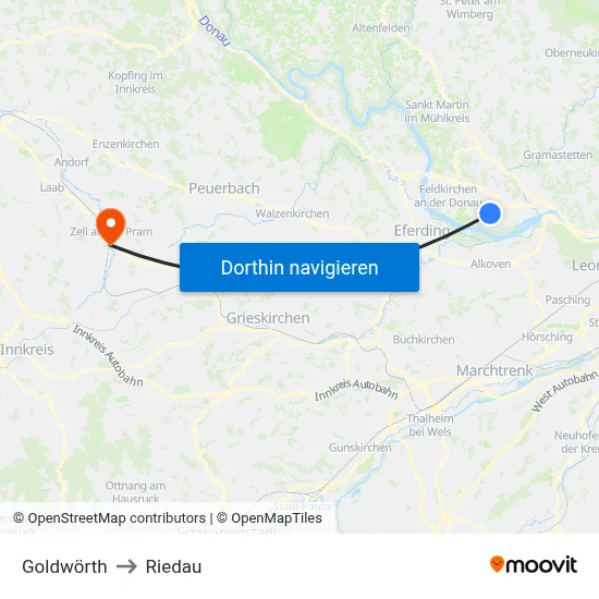 Goldwörth to Riedau map