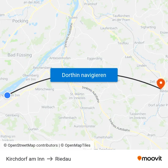 Kirchdorf am Inn to Riedau map