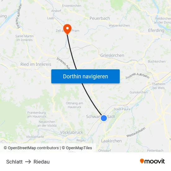 Schlatt to Riedau map
