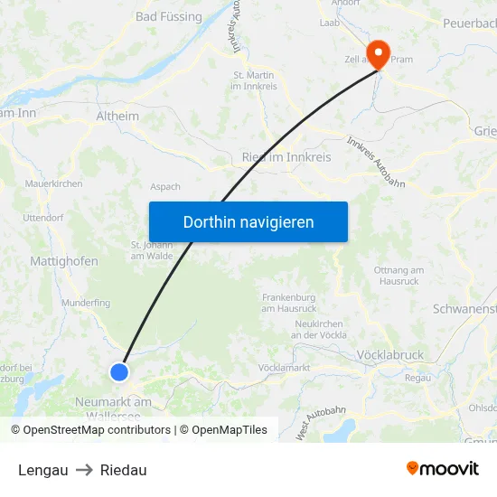 Lengau to Riedau map