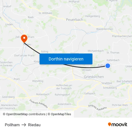 Pollham to Riedau map
