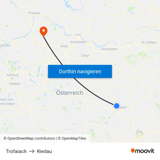 Trofaiach to Riedau map