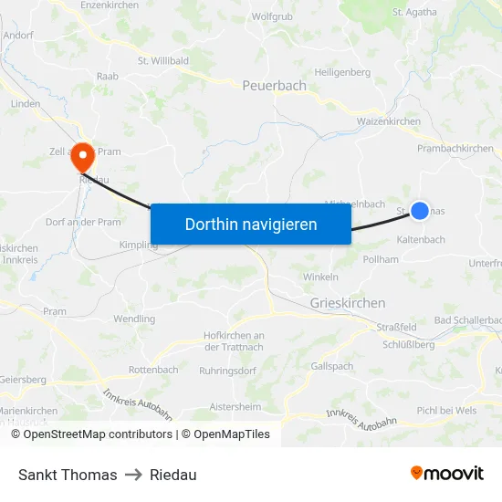 Sankt Thomas to Riedau map