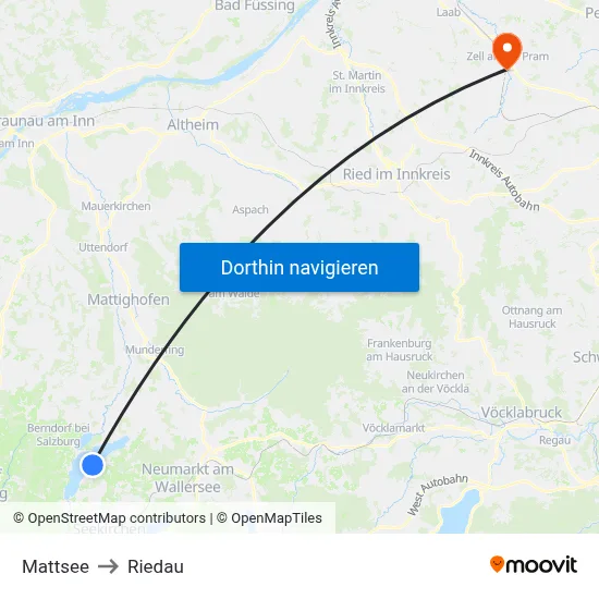 Mattsee to Riedau map
