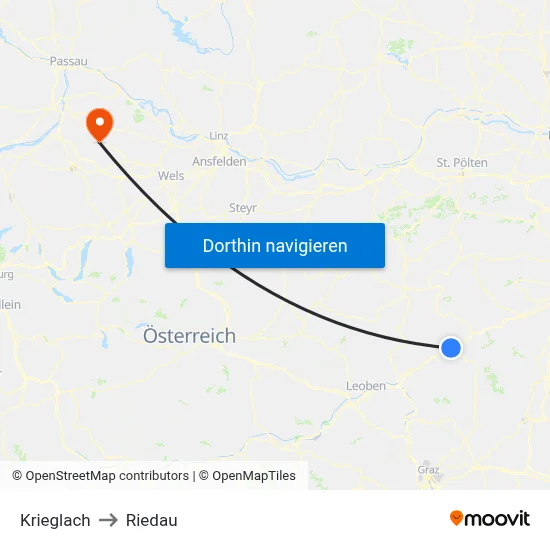 Krieglach to Riedau map