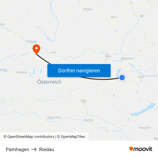 Pamhagen to Riedau map