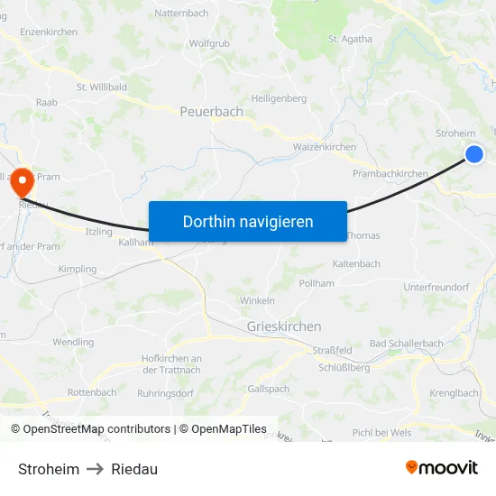 Stroheim to Riedau map
