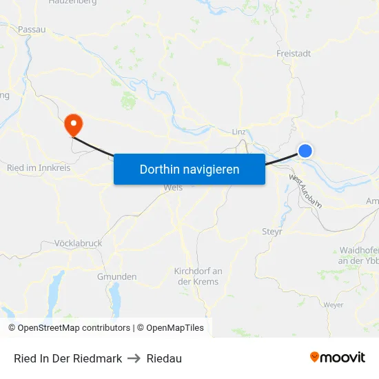 Ried In Der Riedmark to Riedau map
