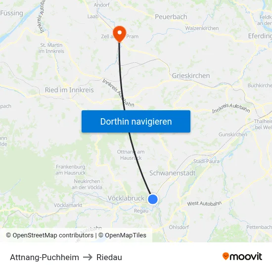 Attnang-Puchheim to Riedau map