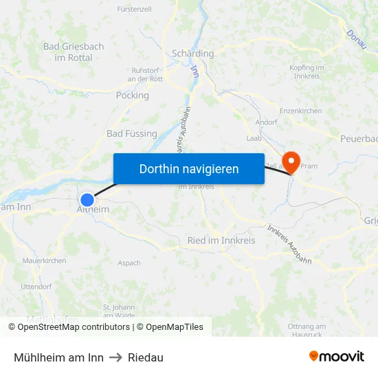 Mühlheim am Inn to Riedau map