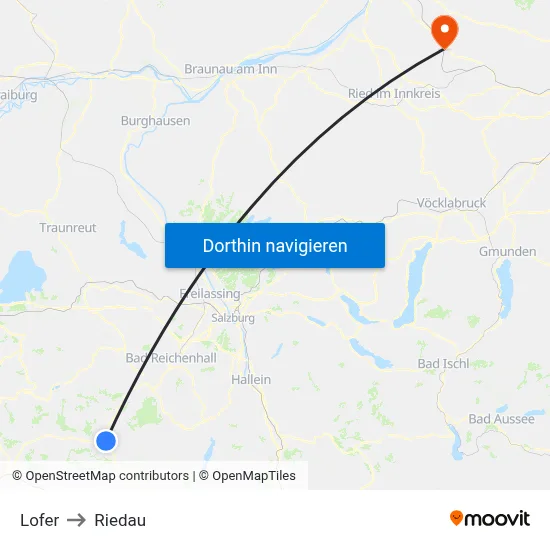 Lofer to Riedau map