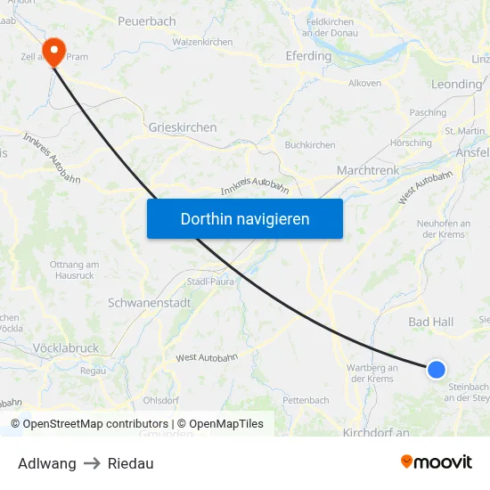 Adlwang to Riedau map
