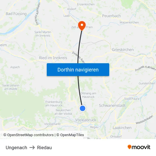 Ungenach to Riedau map