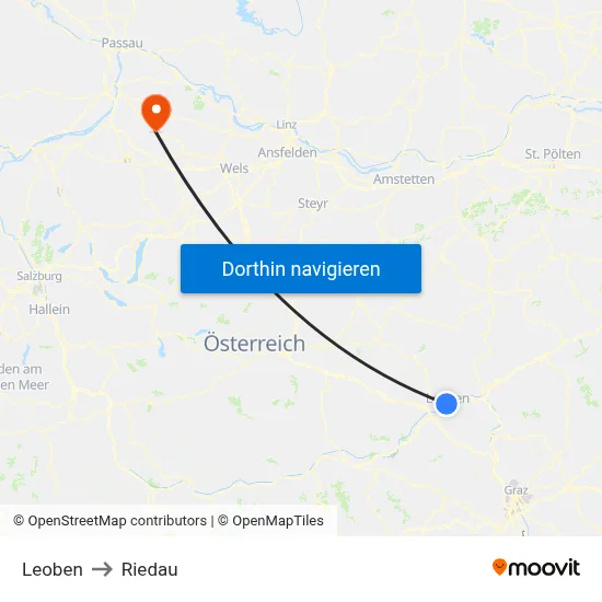 Leoben to Riedau map